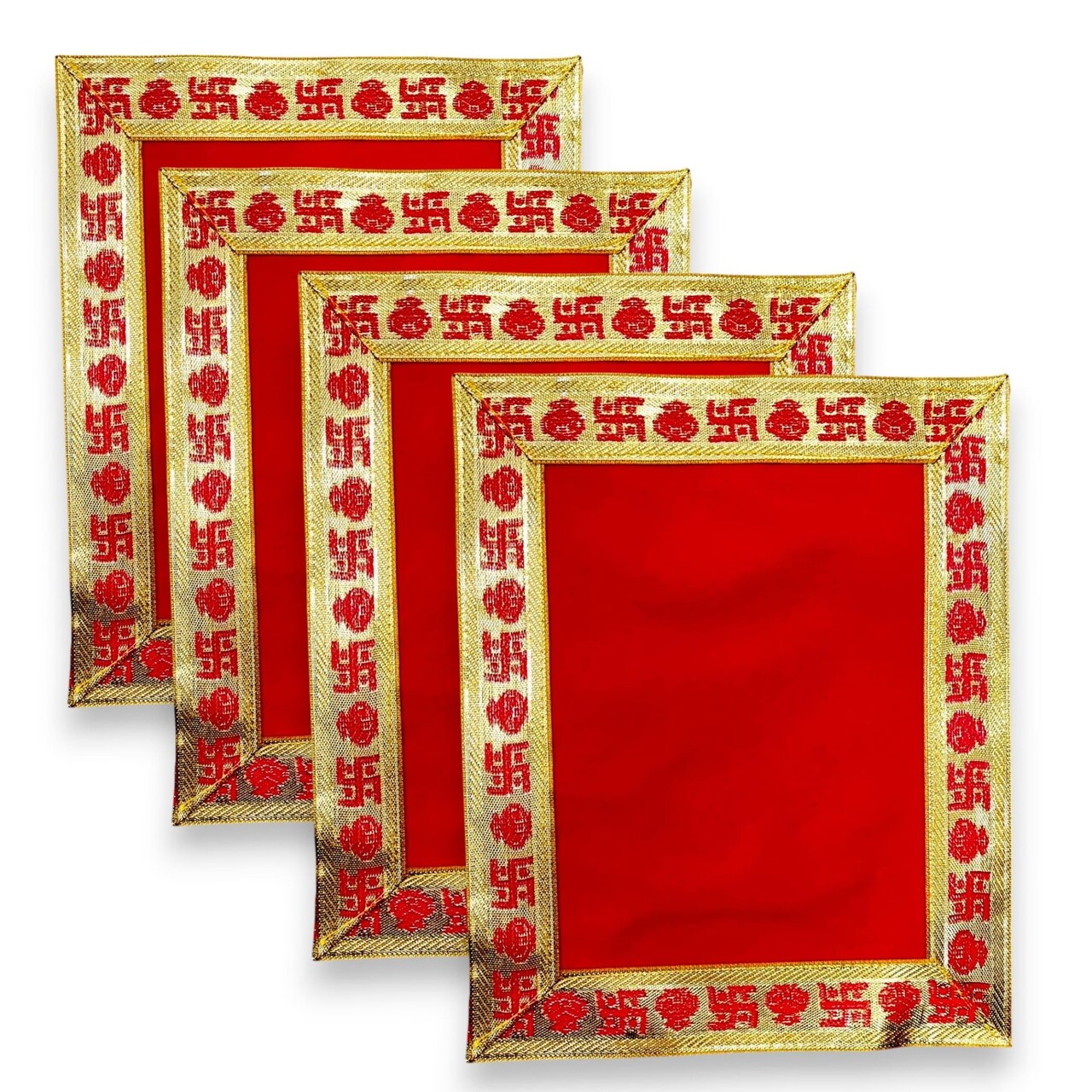 4/2 CT Red Velvet Pooja Mat Aasan Cloth for God Goddess Idol Puja Asan Mandir Temple Home Office Decor Base Chowki Asana Indian Festival Diwali Decoration Item Housewarming Gift